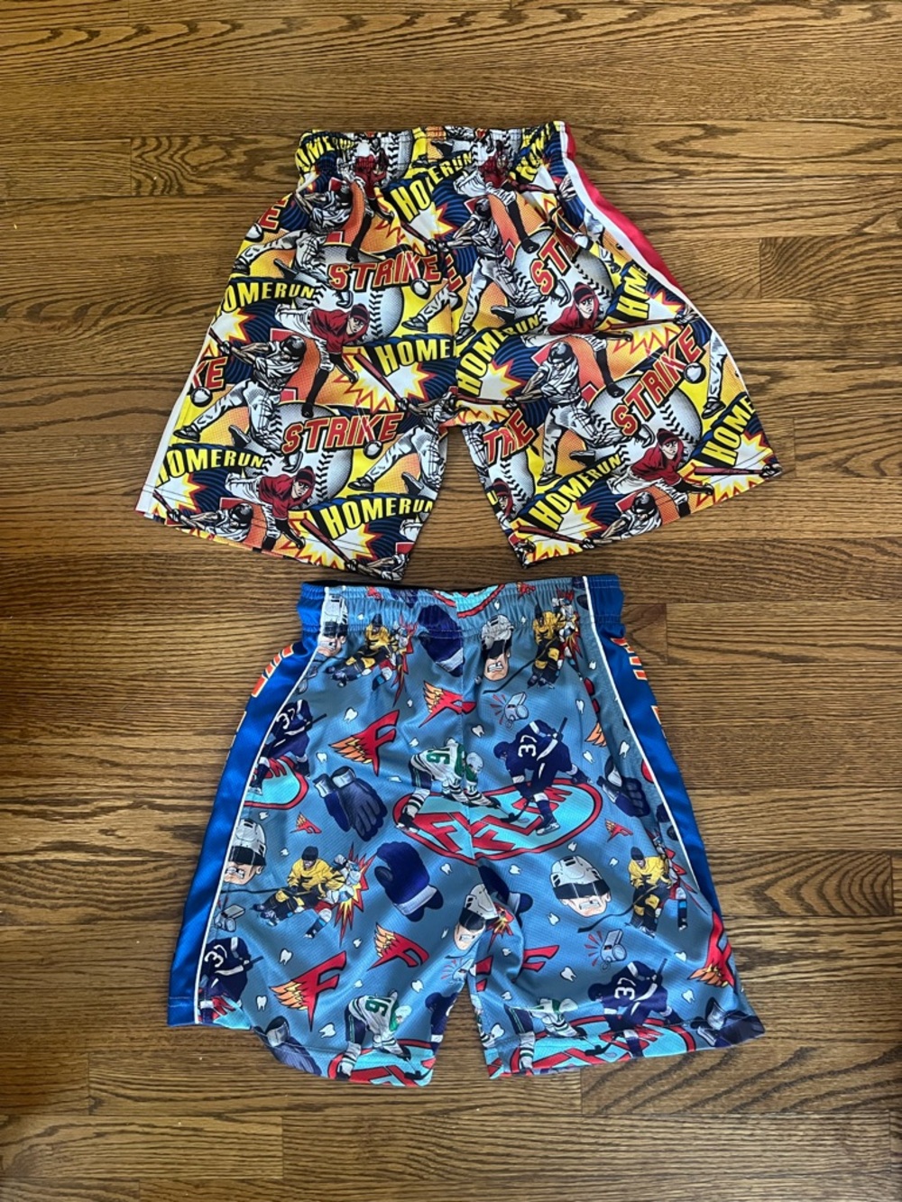 2 PAIRS - Flow Society Boys’ Shorts - Baseball, Hockey, (1 Small, 1 Medium), EUC